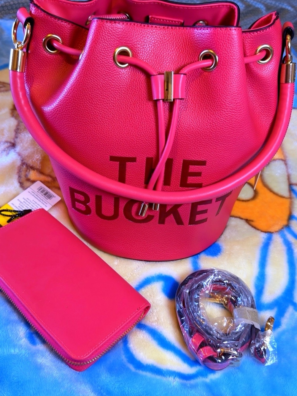 Hot Pink 'The Bucket' Drawstring Bucket Bag with Wallet - Picture 1 of 4